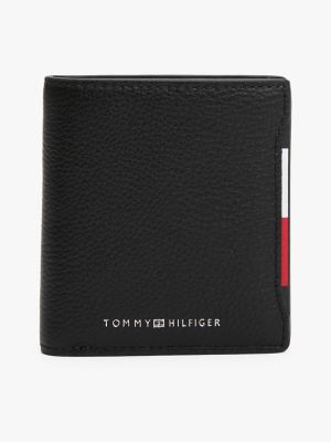Pebbled Leather Trifold Wallet, Black