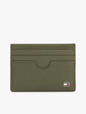 Pebbled Leather Card Holder, Battle Green