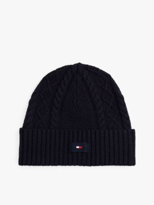 Cable Knit Wool-Blend Beanie, Space Blue
