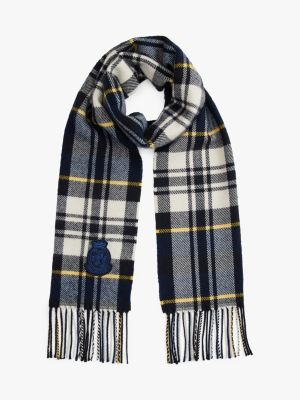 Crest Logo Plaid Wool-Cashmere Scarf, Preppy Navy check