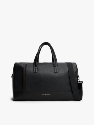 Logo Stripe Pebbled Duffle Bag, Black