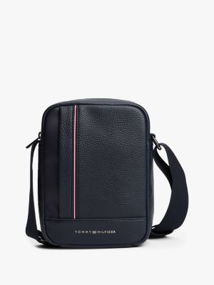 Logo Stripe Pebbled Mini Reporter Bag, Space Blue