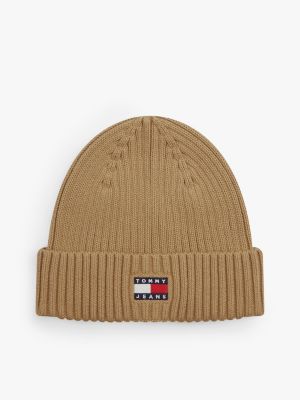 Tommy Jeans Badge Rib Knit Beanie, Dark Dune