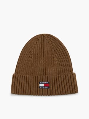 Tommy Jeans Badge Rib-Knit Beanie, Warm Khaki