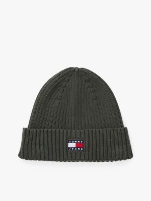 Tommy Jeans Badge Rib Knit Beanie, Pewter Green