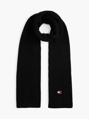 Tommy Jeans Badge Rib-Knit Scarf, Black