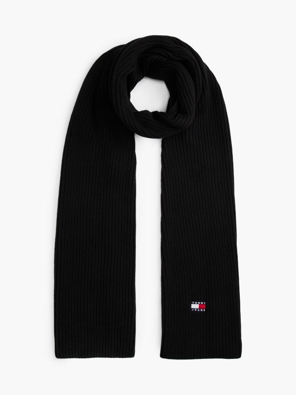 Tommy Jeans Badge Rib-Knit Scarf — Black