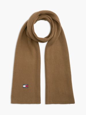 Tommy Jeans Badge Rib-Knit Scarf, Warm Khaki