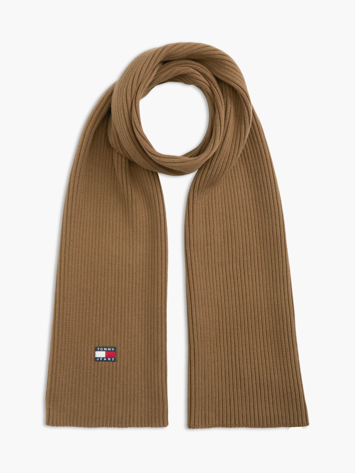 Tommy Jeans Badge Rib-Knit Scarf — Warm Khaki