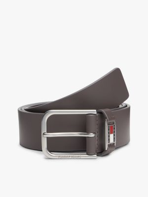 Tommy Jeans Enamel Badge Leather Belt, Black Walnut