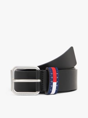 Tommy Jeans Badge Logo Leather Belt, Black