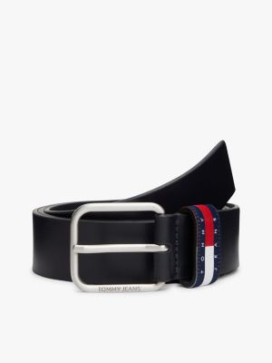 Tommy Jeans Badge Logo Leather Belt, Dark Night Navy