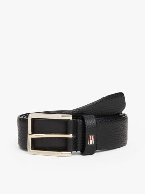 Square-Buckle Pebbled Leather Belt, Black