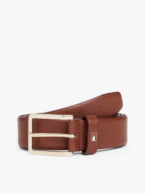 Square-Buckle Pebbled Leather Belt, Winter Cognac