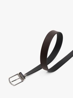Round Buckle Reversible Leather Belt, Black / Brown