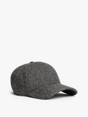 Herringbone Wool-Blend Baseball Cap, Grey Herringbone