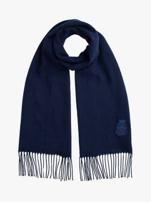 Crest Logo Wool-Cashmere Scarf, Preppy Navy