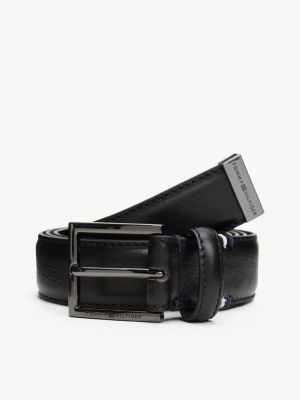 Square-Buckle Pebbled Leather Belt, Black