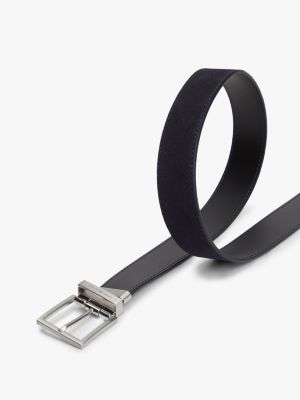 Reversible Square Buckle Leather Belt, Black
