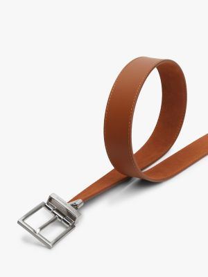 Reversible Square Buckle Leather Belt, Winter Cognac