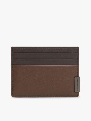 Pebbled Leather Card Holder, Praline