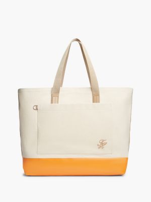 Colorblock Canvas Tote Bag, Classic Beige