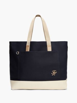 Colorblock Canvas Tote Bag, Space Blue