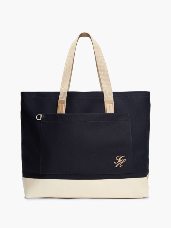Colorblock Canvas Tote Bag — Space Blue