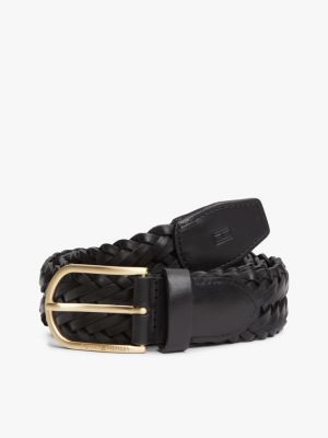 Woven Leather Belt, Black