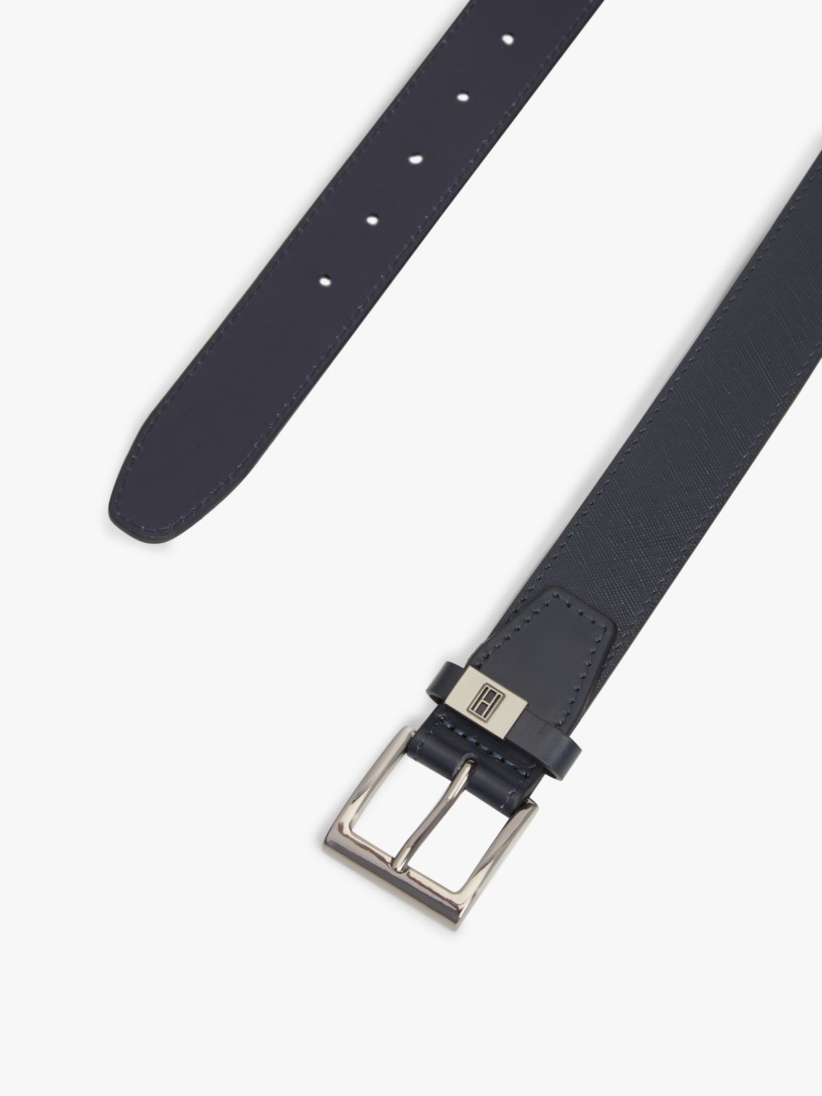 Square Buckle Textured Leather Belt — Space Blue