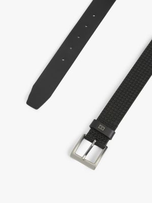 Мужской ремень Tommy Hilfiger Flag Print Square-Buckle Leather Belt, цвет: Чёрный — фото 2