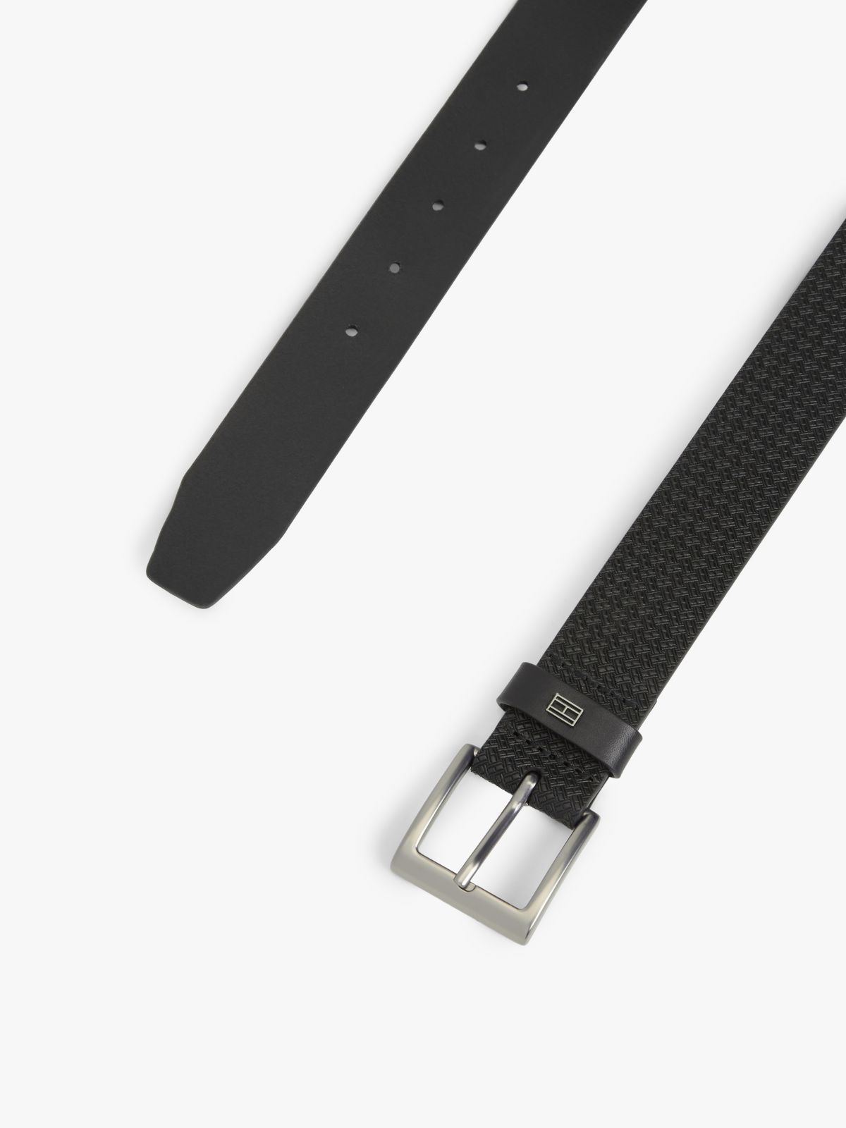 Flag Print Square-Buckle Leather Belt — Black
