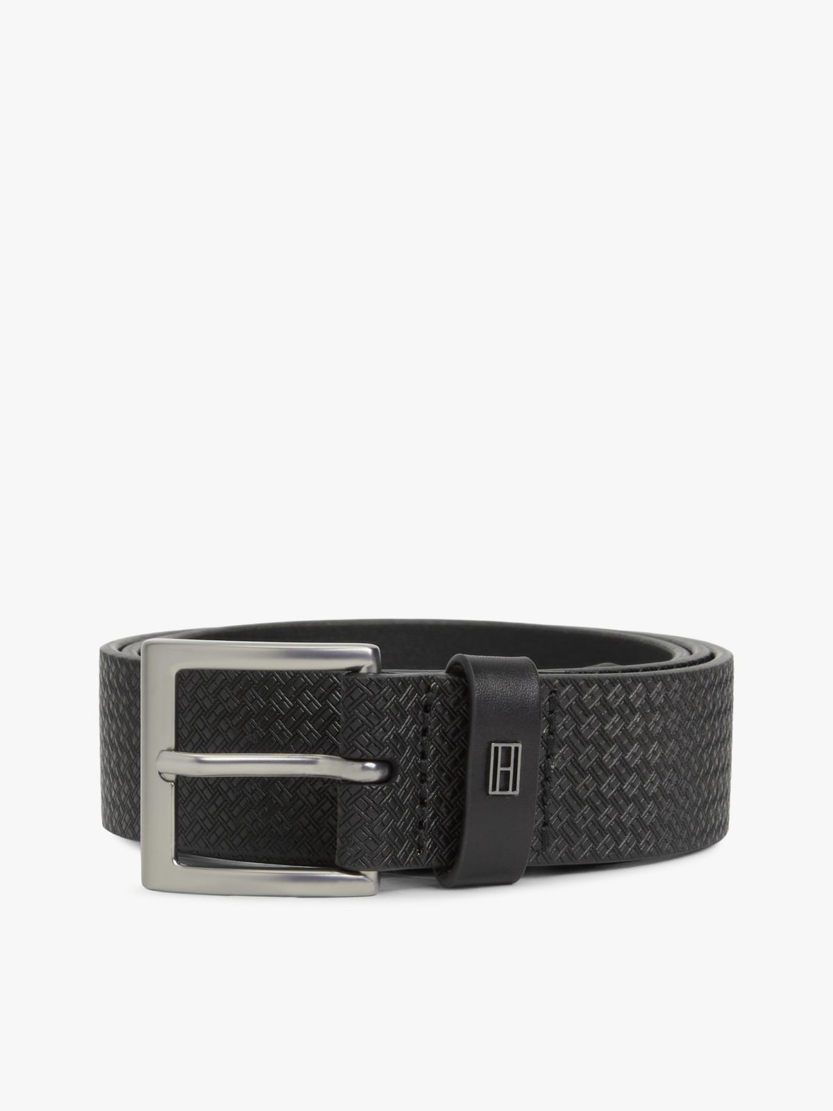 Flag Print Square-Buckle Leather Belt — Black