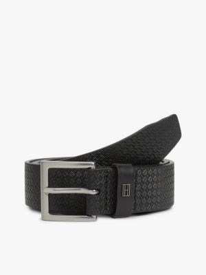 Flag Print Square-Buckle Leather Belt, Black