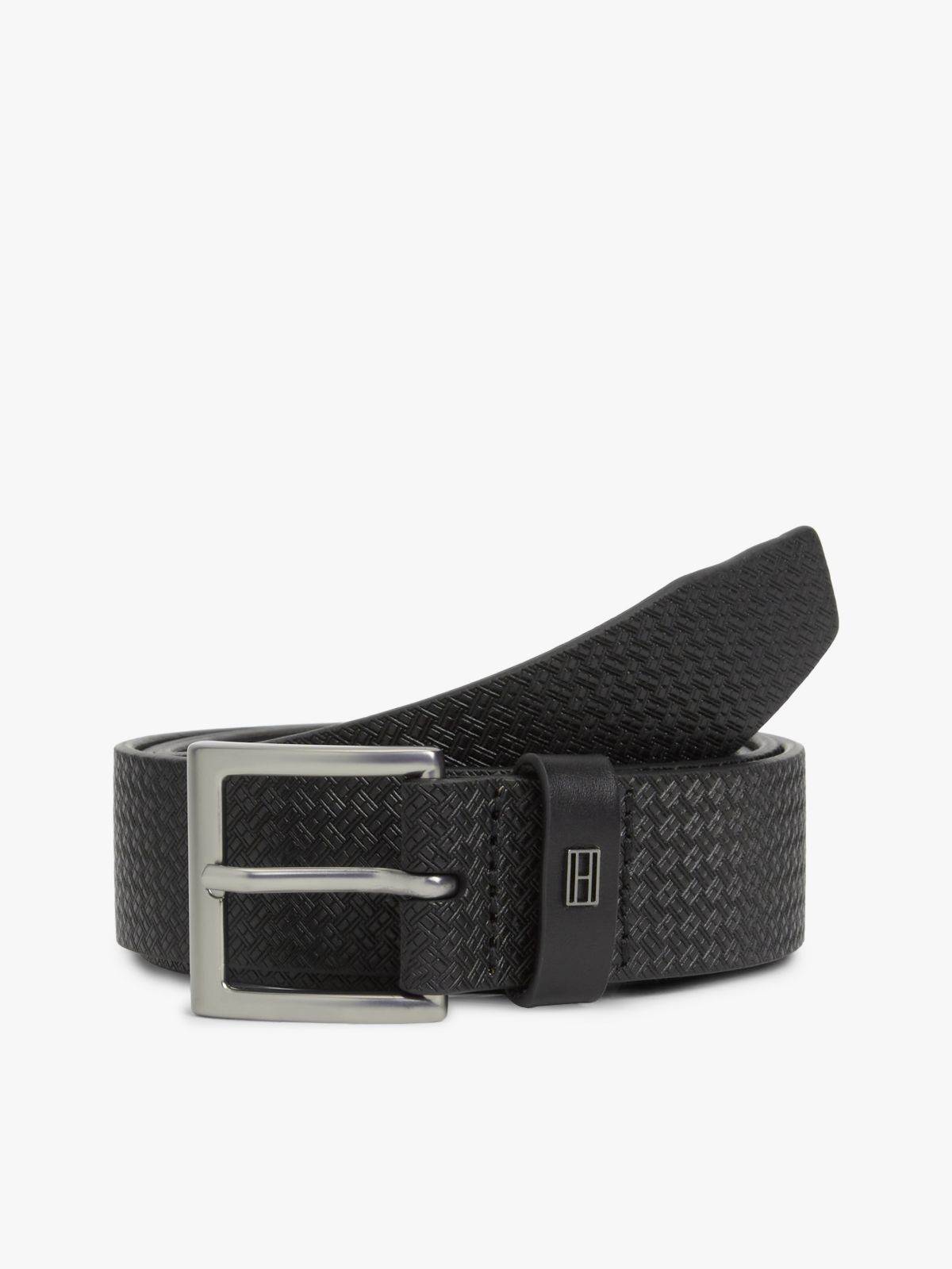 Flag Print Square-Buckle Leather Belt — Black
