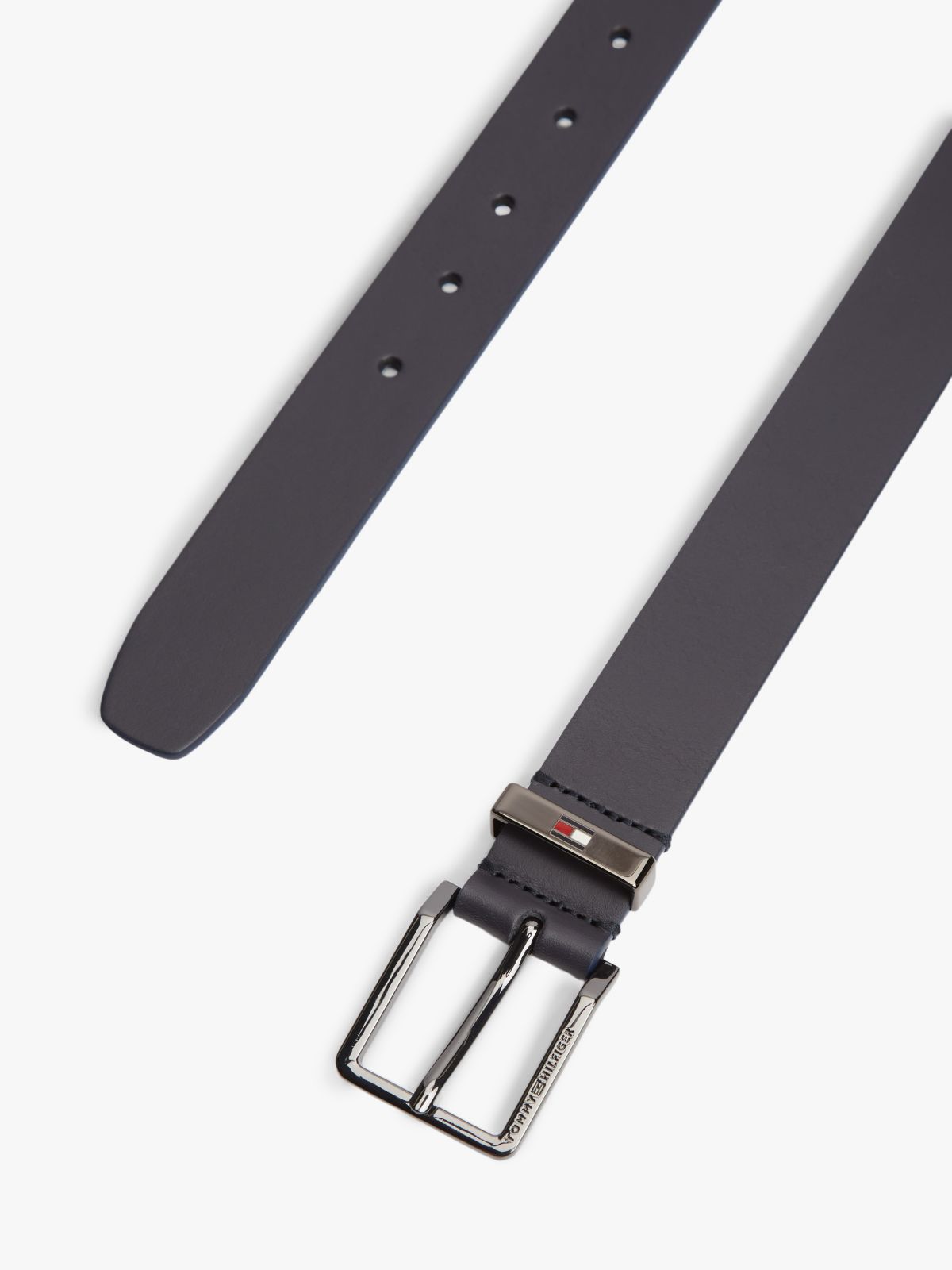 Square Buckle Smooth Leather Belt — Space Blue