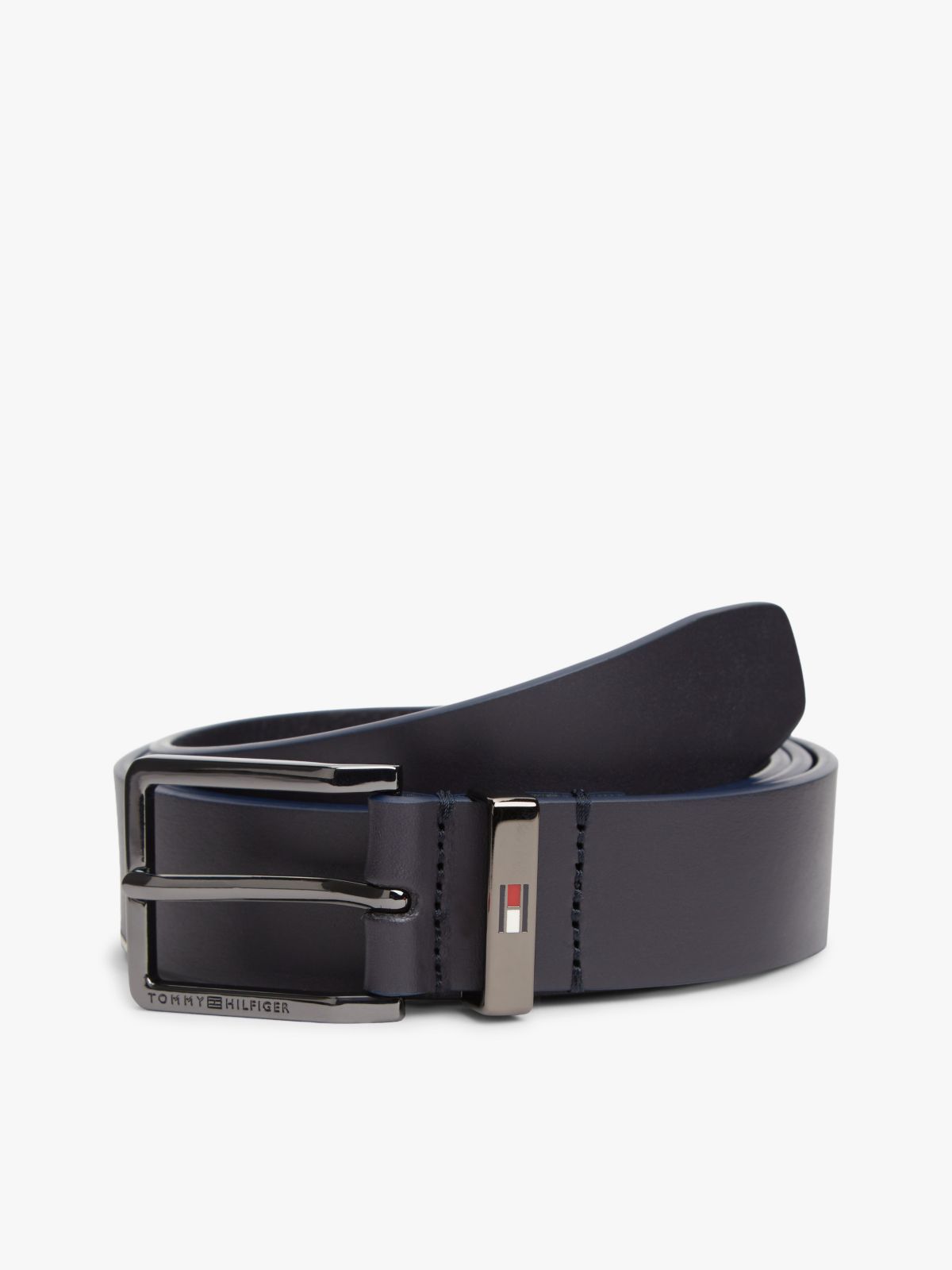 Square Buckle Smooth Leather Belt — Space Blue