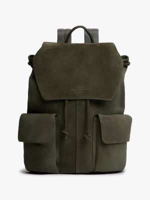 Suede Flap Backpack, Willow Green