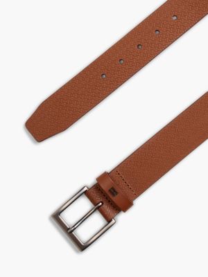 Мужской ремень Tommy Hilfiger Allover Flag Logo Leather Belt, цвет: Зимний коньячный — фото 3