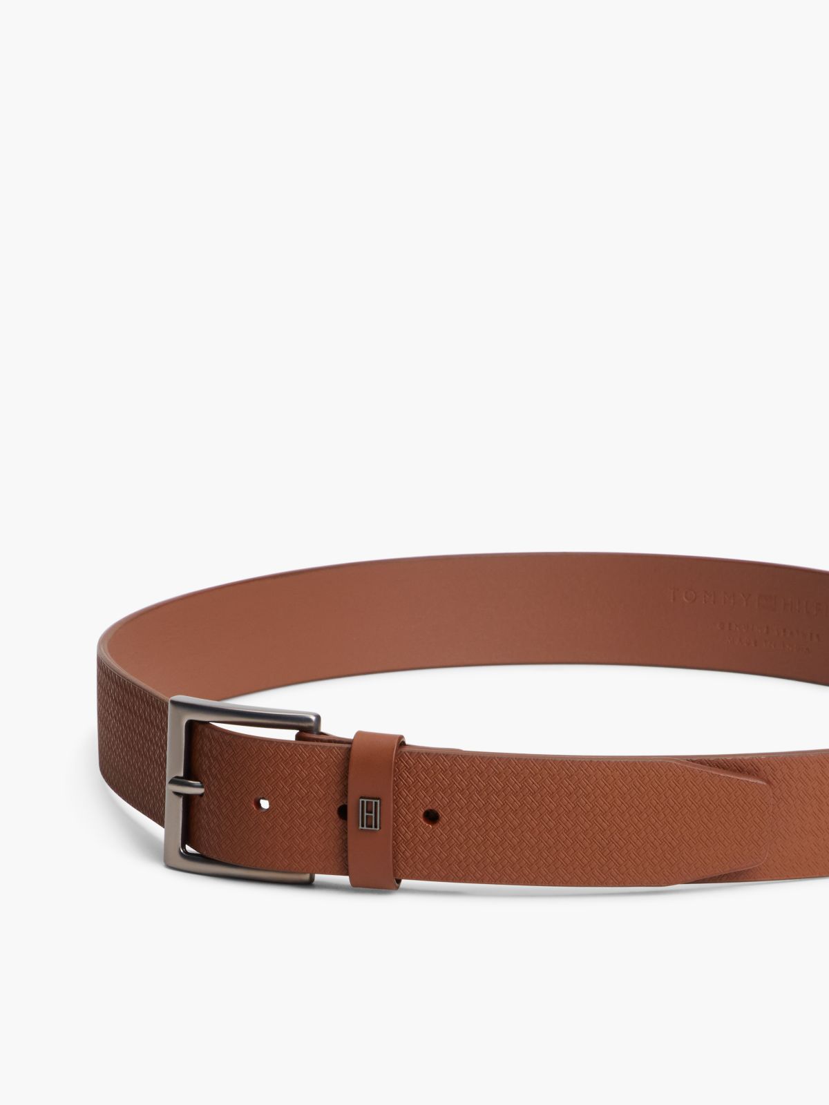 Allover Flag Logo Leather Belt — Winter Cognac