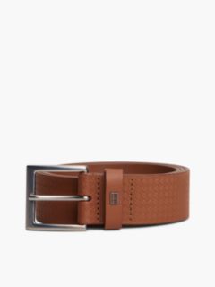 Allover Flag Logo Leather Belt — Winter Cognac 6