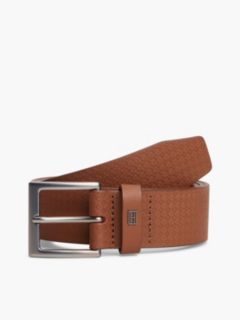 Allover Flag Logo Leather Belt — Winter Cognac 1