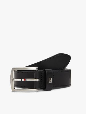 Square Buckle Leather Belt, Black