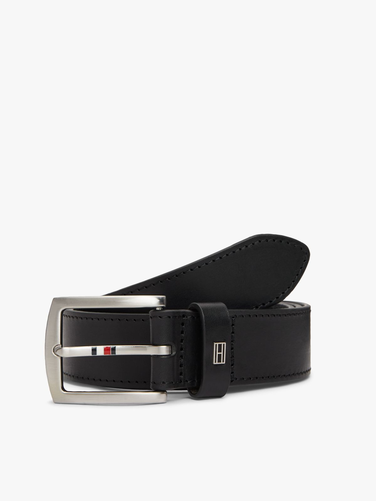 Square Buckle Leather Belt — Black