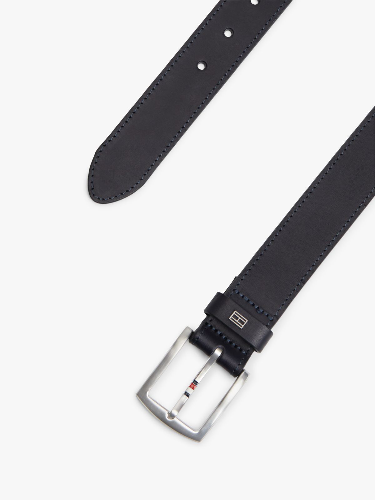 Square Buckle Leather Belt — Space Blue