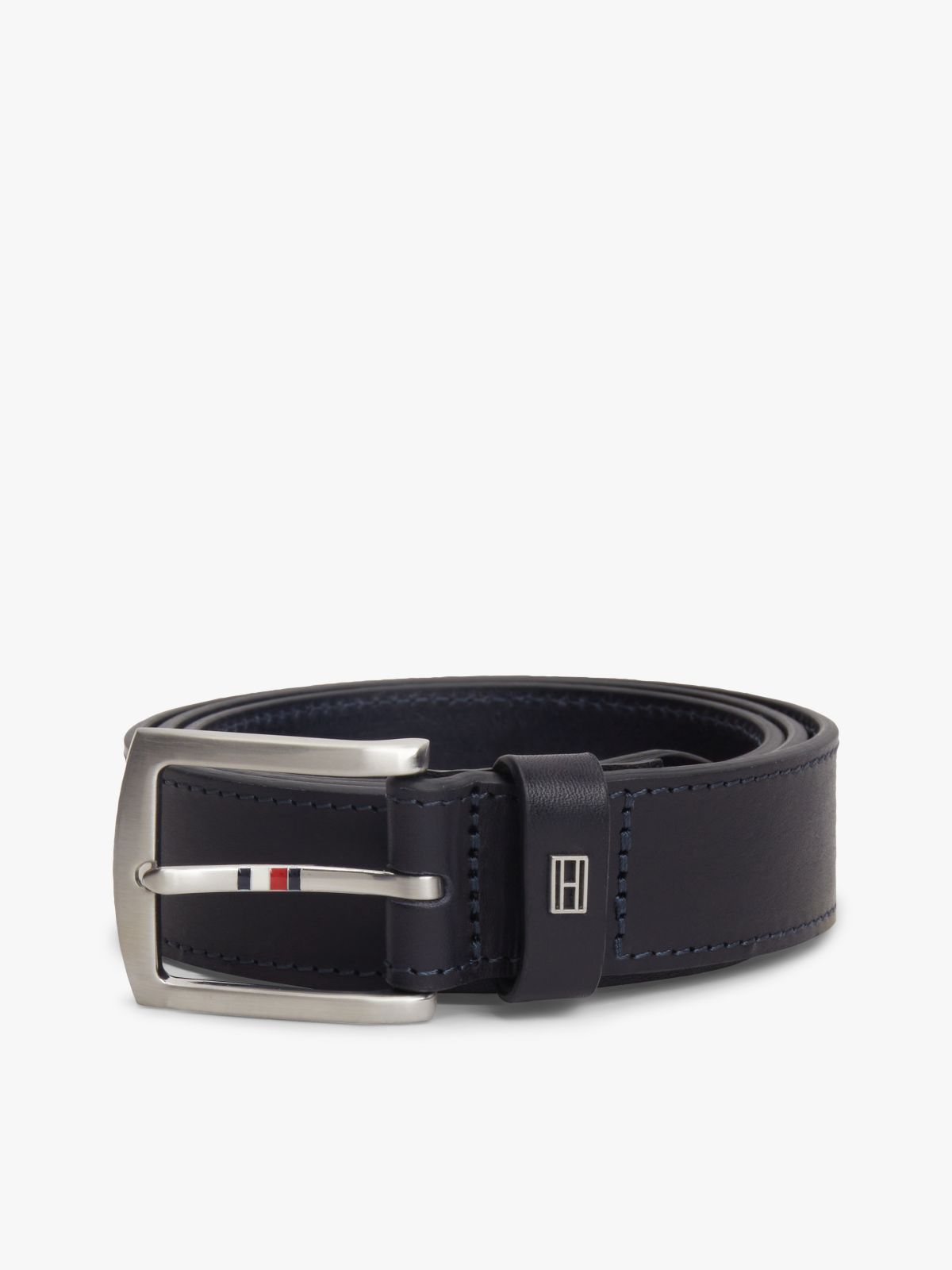 Square Buckle Leather Belt — Space Blue