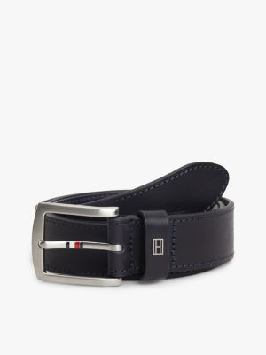 Square Buckle Leather Belt, Space Blue