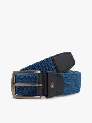 Square Buckle Woven Elastic Belt, Petrol Blue