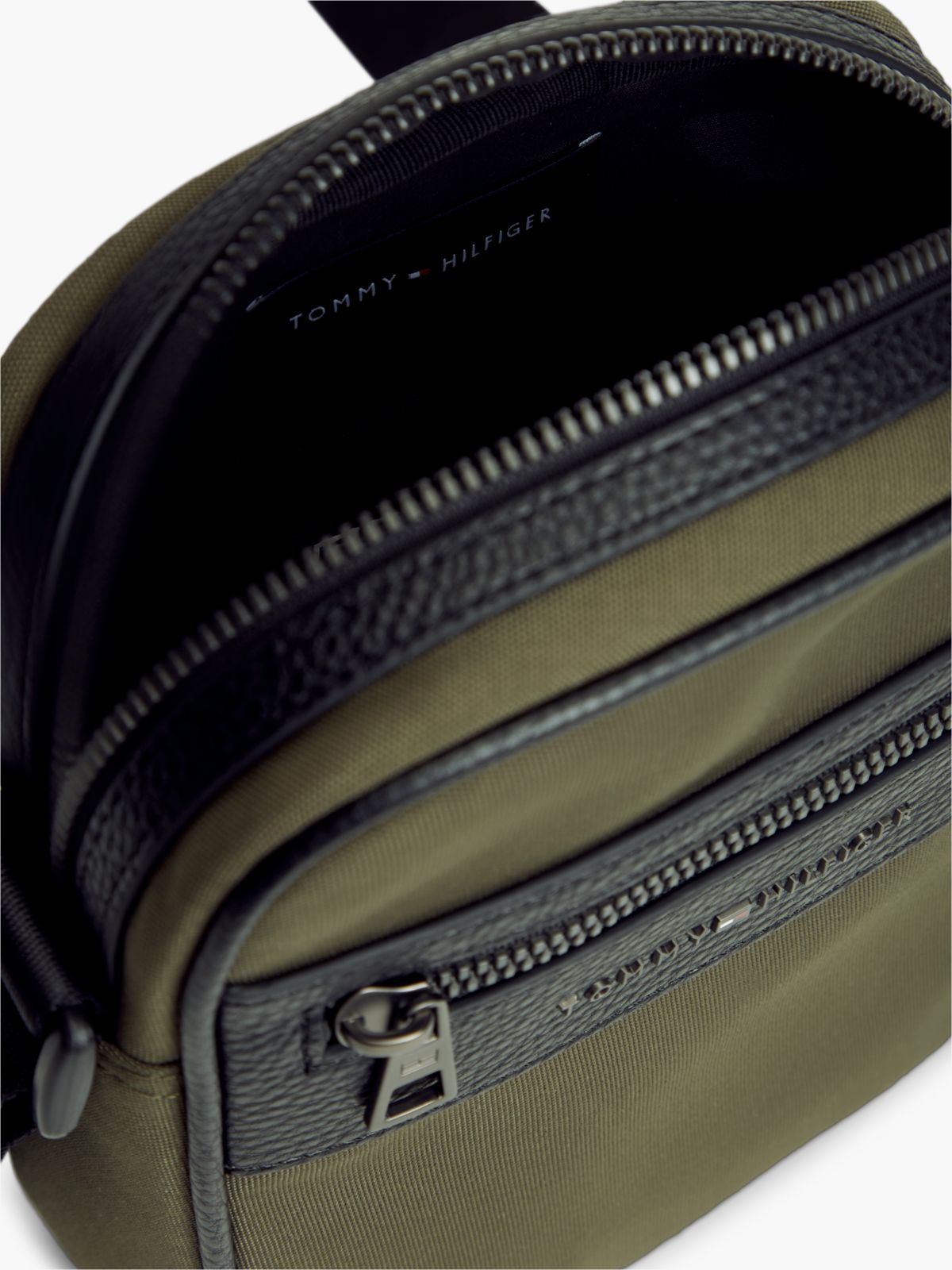 Water-Repellent Mixed-Media Reporter Bag — Platinum Olive