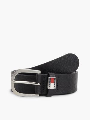 Tommy Jeans Round Buckle Leather Belt, Black
